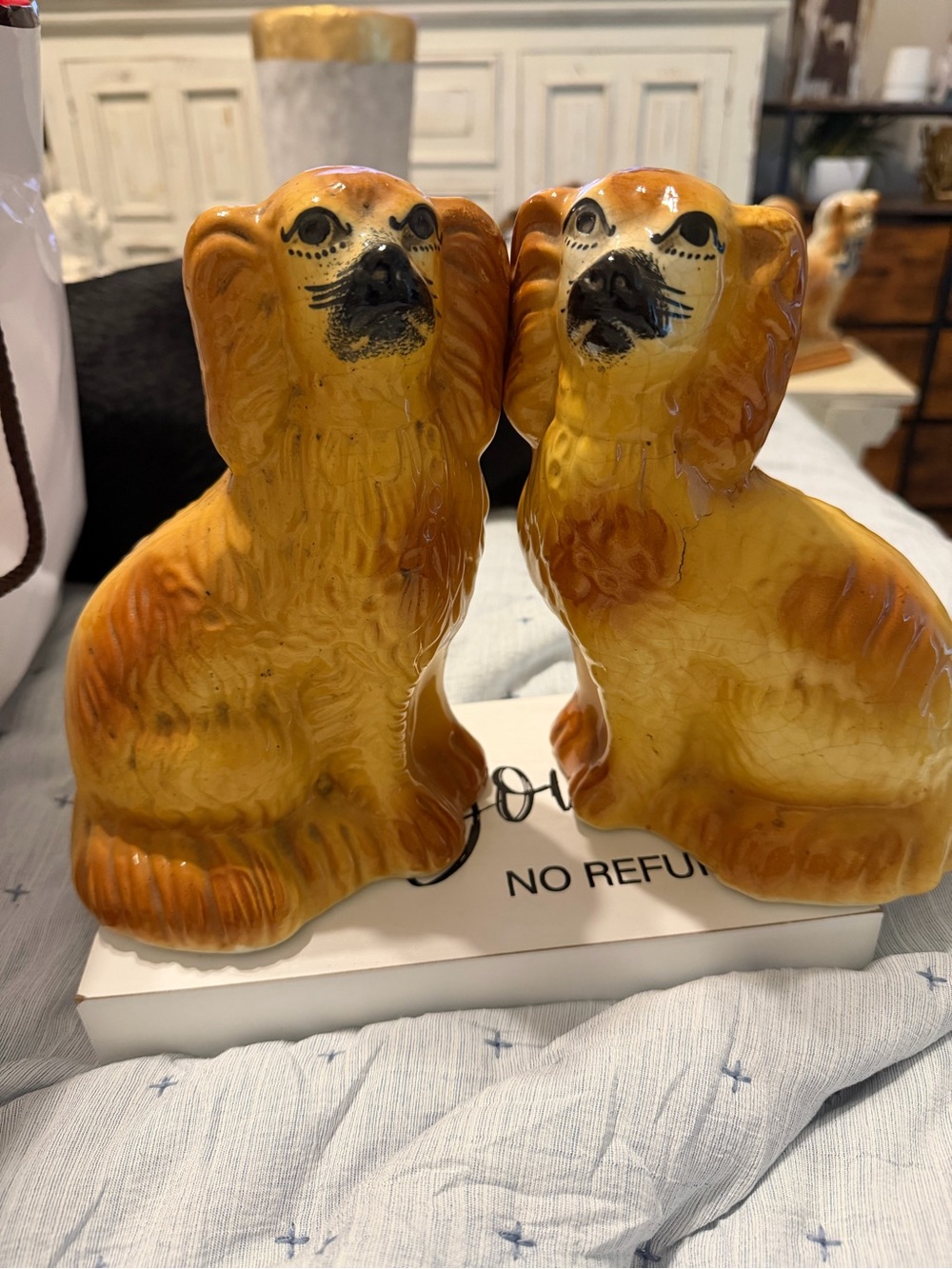 Pair of Ceramic Dog Figurines - Yellow Brown